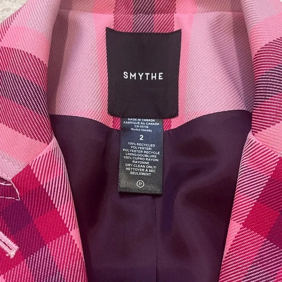 Smythe Pink Plaid Single-Button Puff Shoulder Blazer - Picture 2 of 4